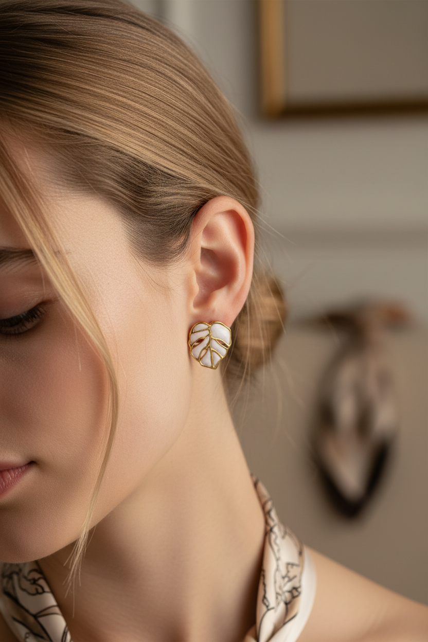 Monstera Gold Studs - Lifestyle Wear Shot