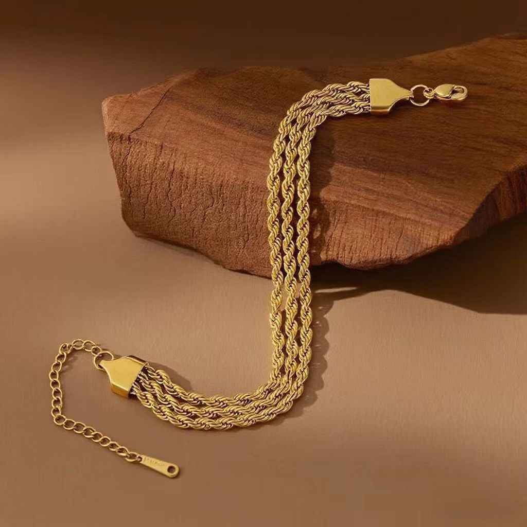 Triple Strand Rope Chain Bracelet - Gold Layered