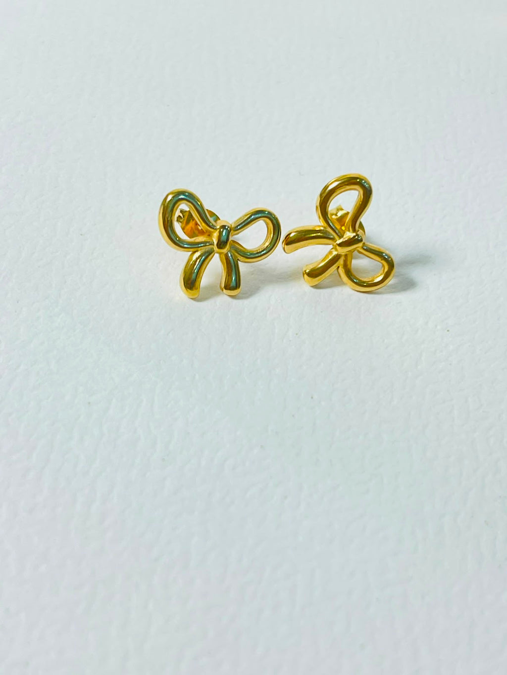 Gold Bow Stud Earrings - Ribbon Design