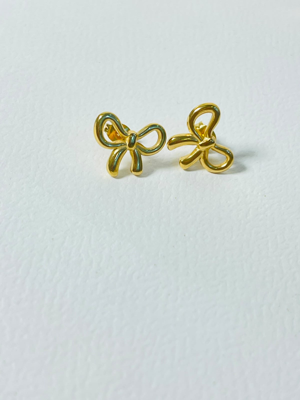 Gold Bow Stud Earrings - Ribbon Design