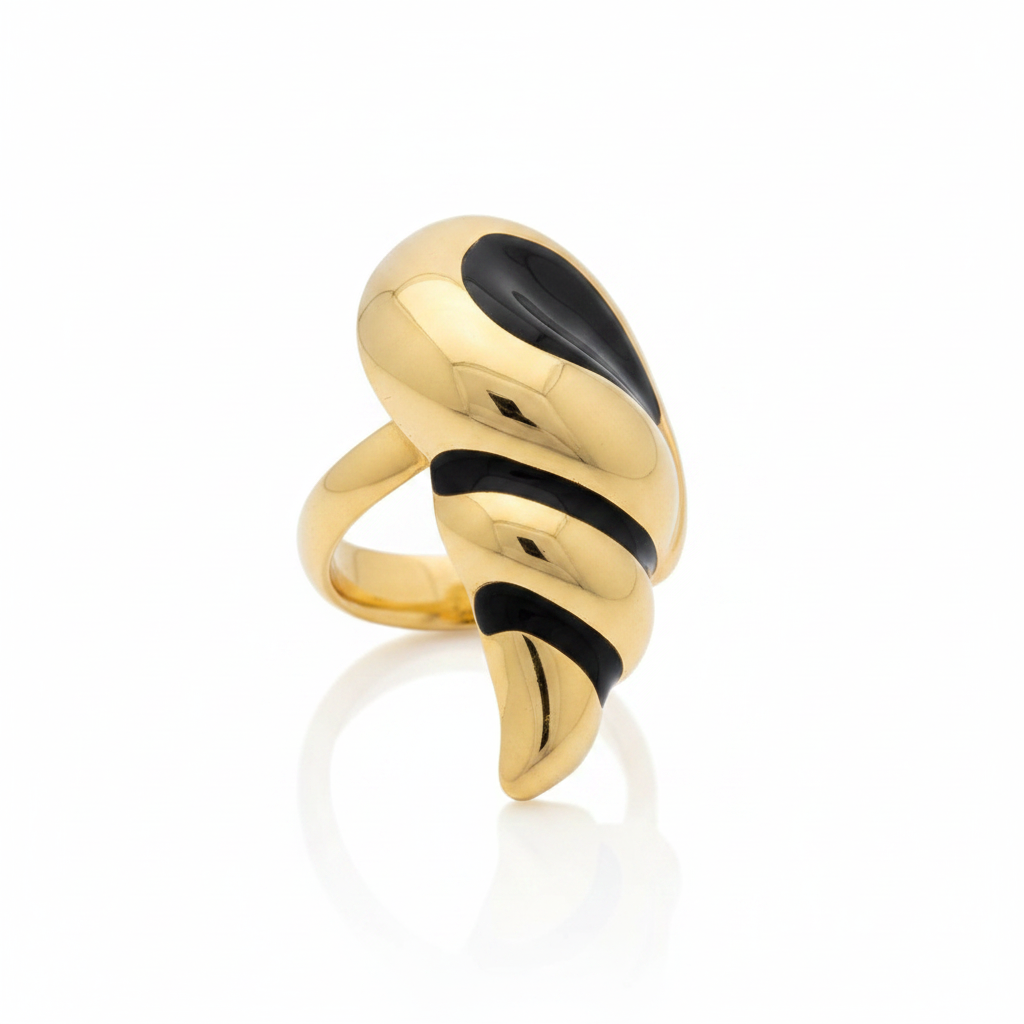 Black Stone Swirl Ring