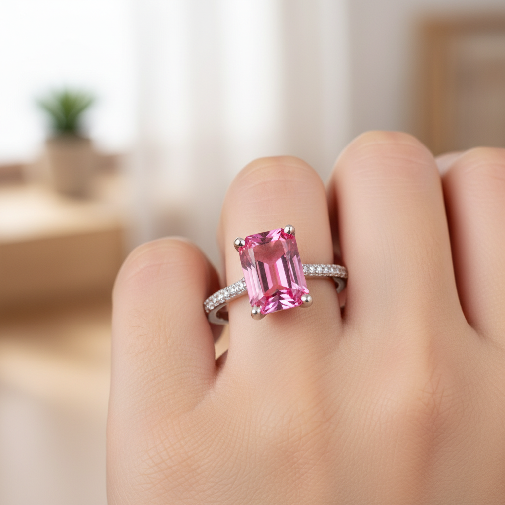 Mist Solitaire Ring – Pink lifestyle shot
