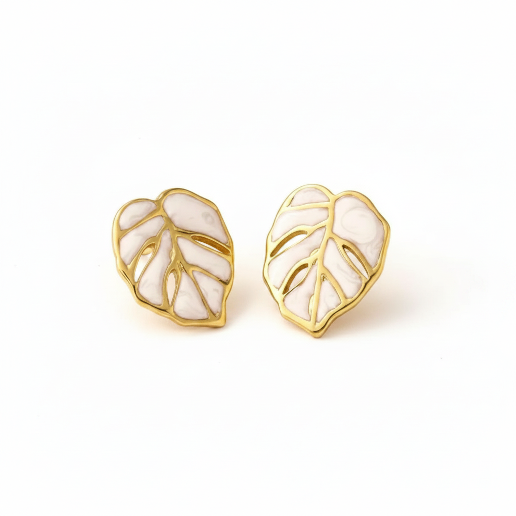 Monstera Gold Studs - White Background Studio Shot
