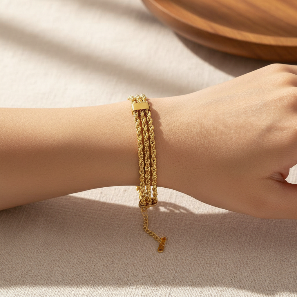 Triple Strand Rope Chain Bracelet - Lifestyle Wrist Shot