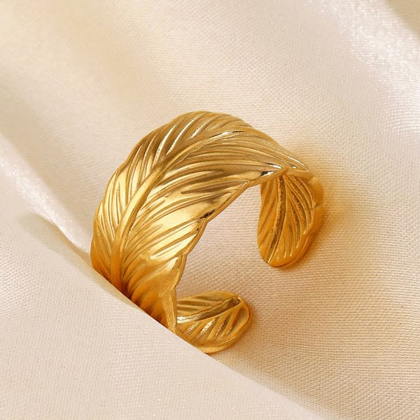 Golden Leaf Cuff Ring on satin