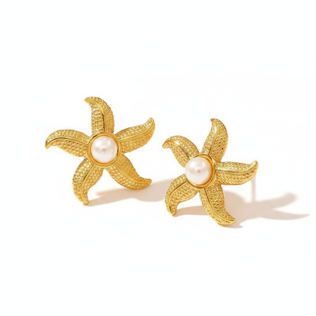 Starfish Gold Studs - White Background Studio Shot