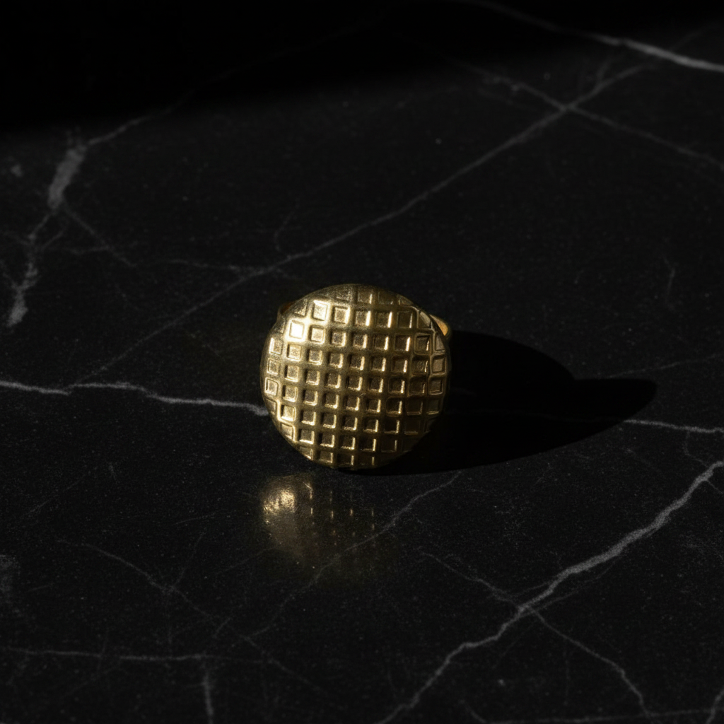 Golden Grid Dome Ring - Black Marble