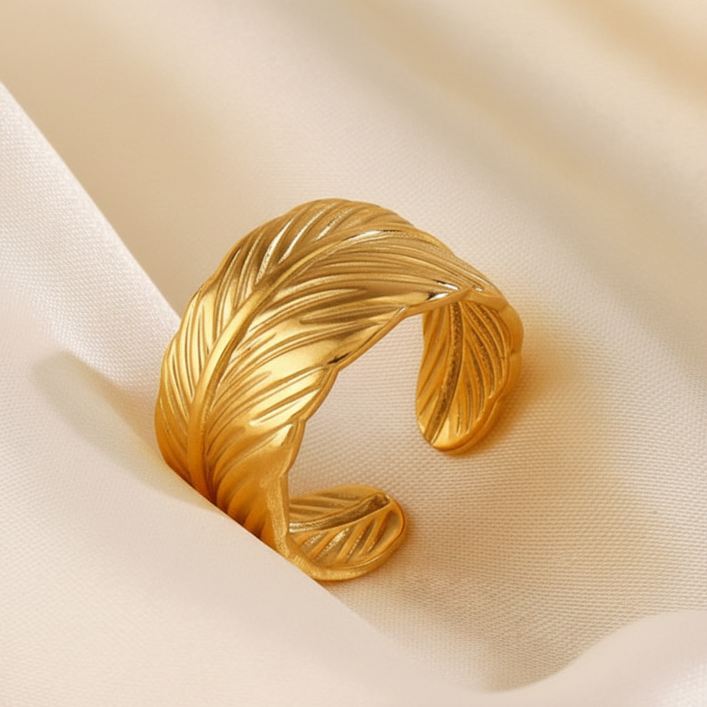 Golden Leaf Cuff Ring flat lay