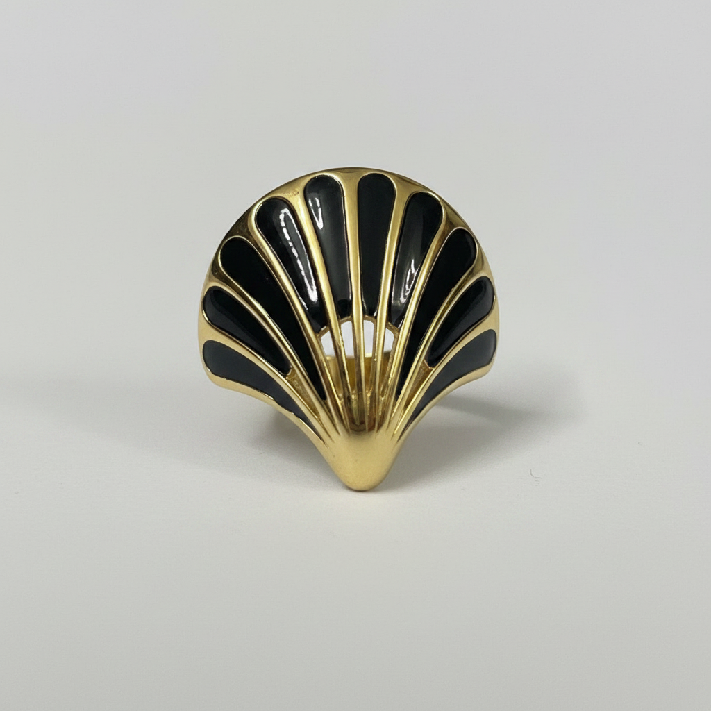 Eclipse Fan Ring - Black and Gold Statement Ring