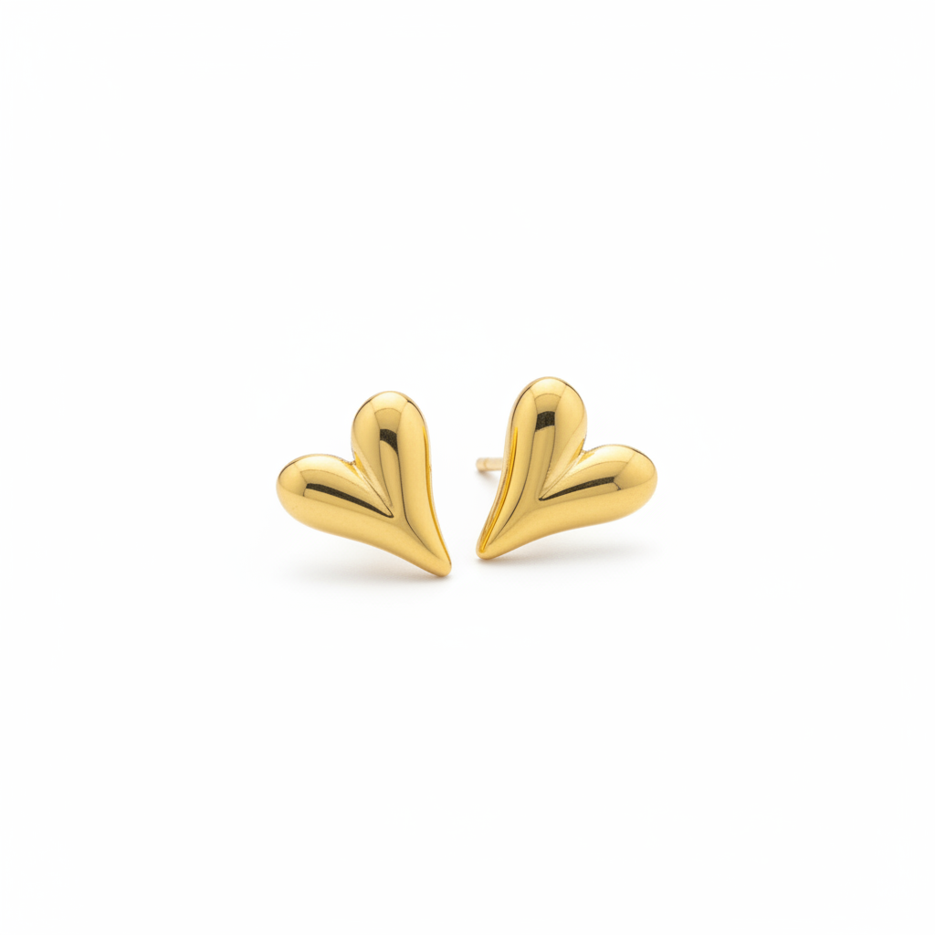Aurum Heart Studs - White Background Studio Shot