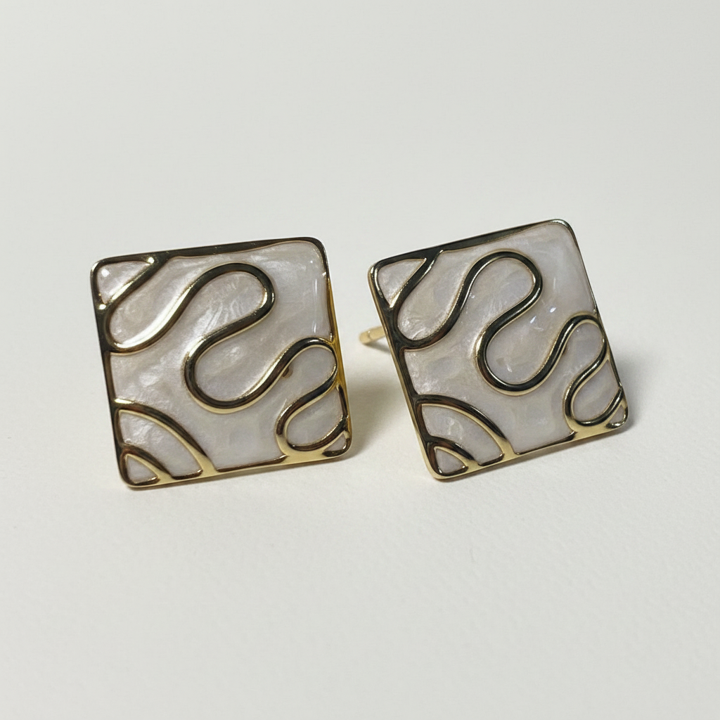 Square Marble Effect Studs - White Background Studio Shot