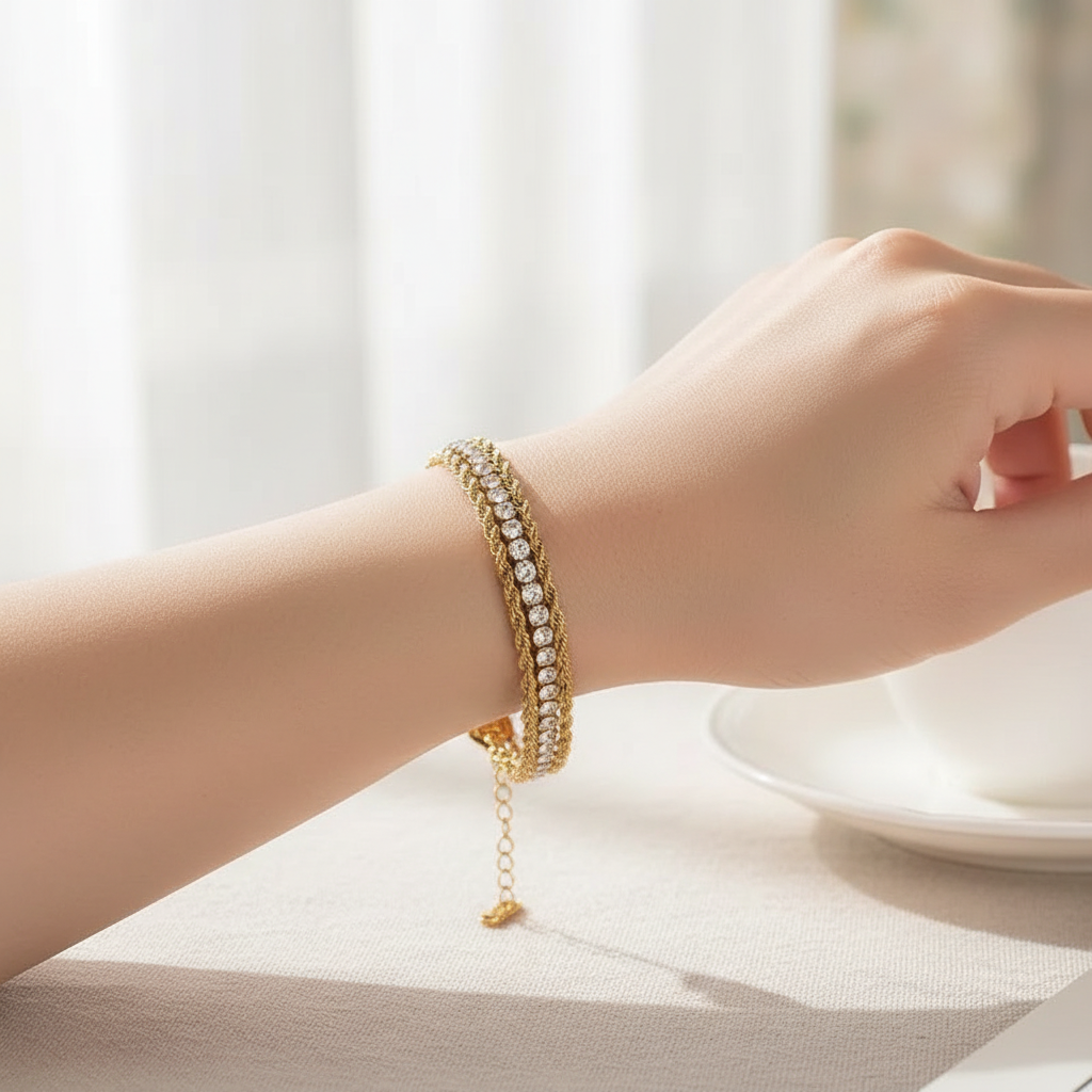Rhinestone Rope Chain Bracelet - Lifestyle Wrist Shot