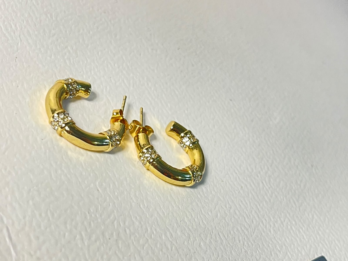 Chic Gold Hoop Stud Earrings with CZ Crystals