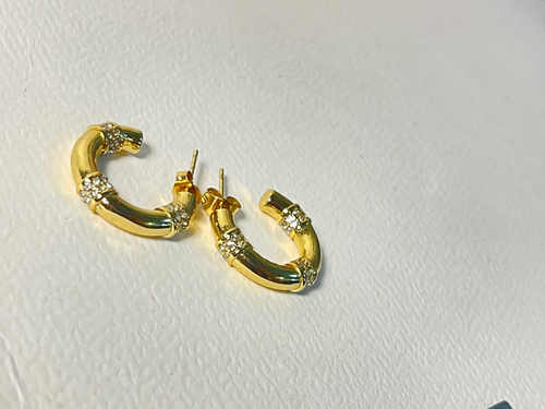 Chic Gold Hoop Stud Earrings with CZ Crystals