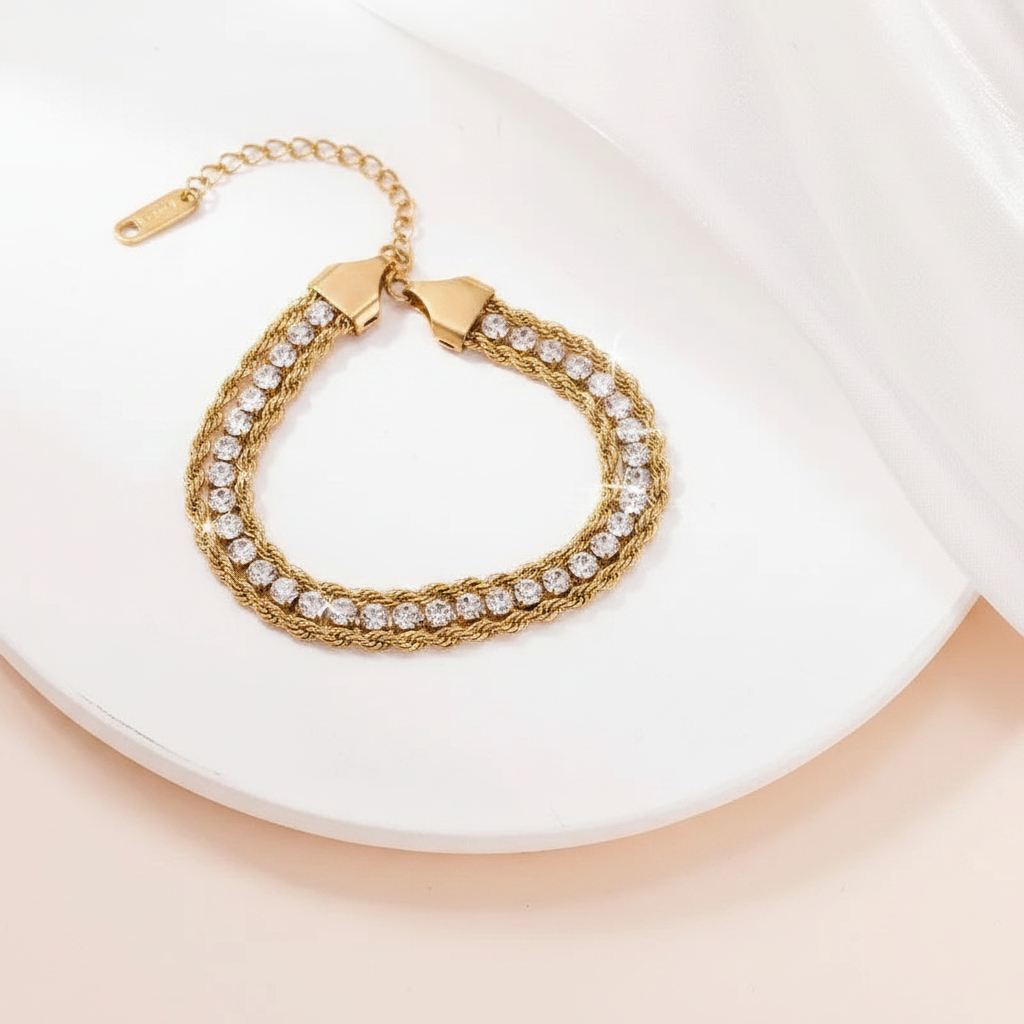 Rhinestone Rope Chain Bracelet - Studio White Background