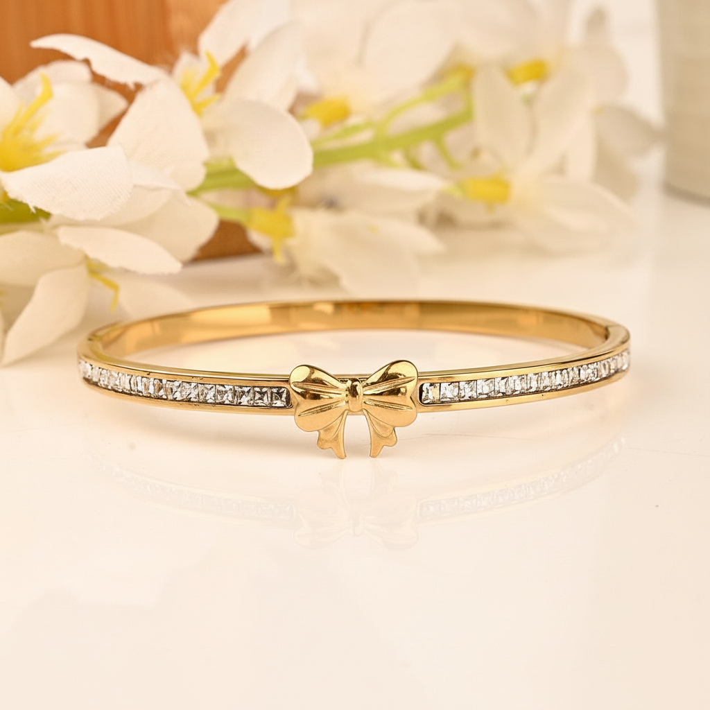 Bow Diamond Bangle - White Background