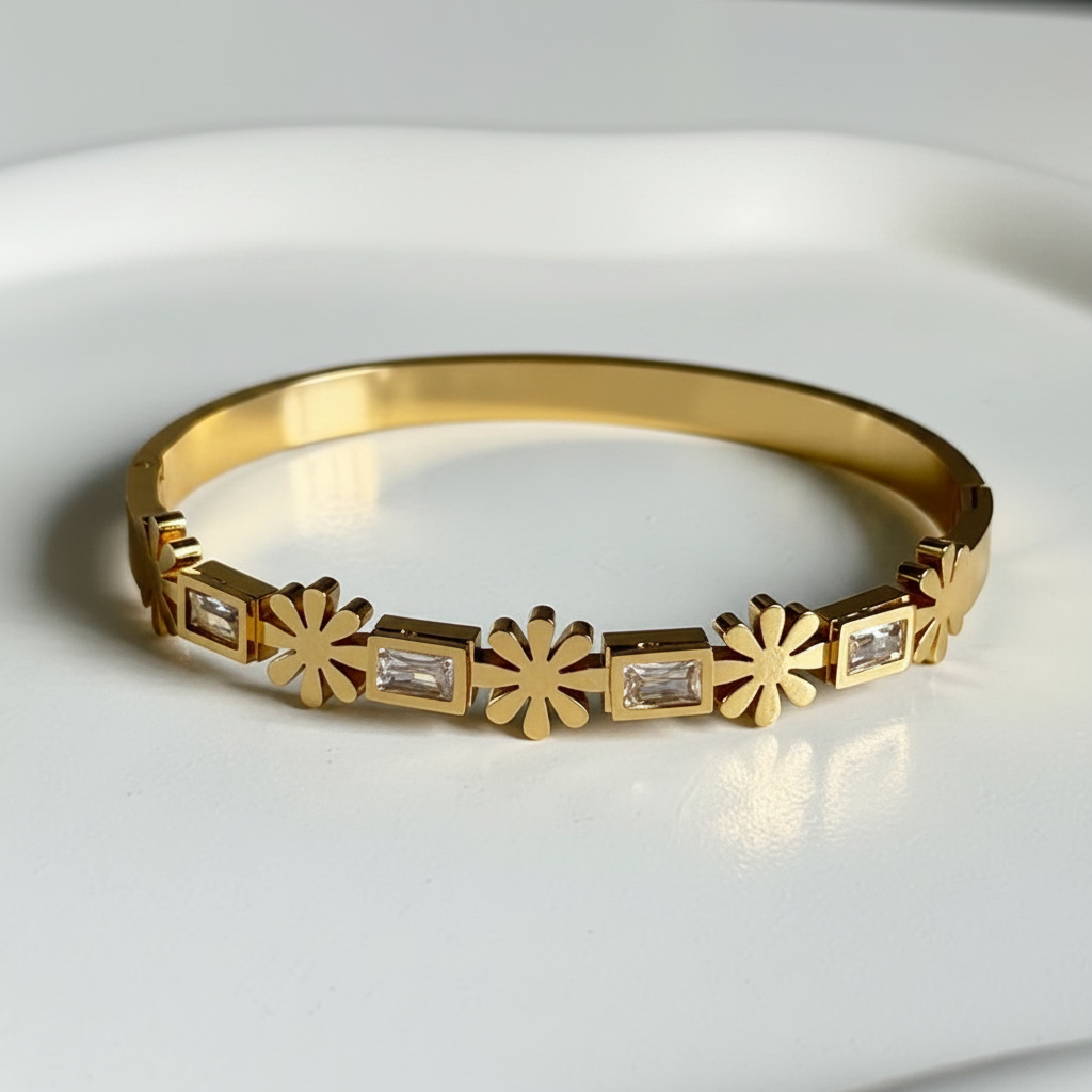 Floral Gemstone Cuff - studio white background