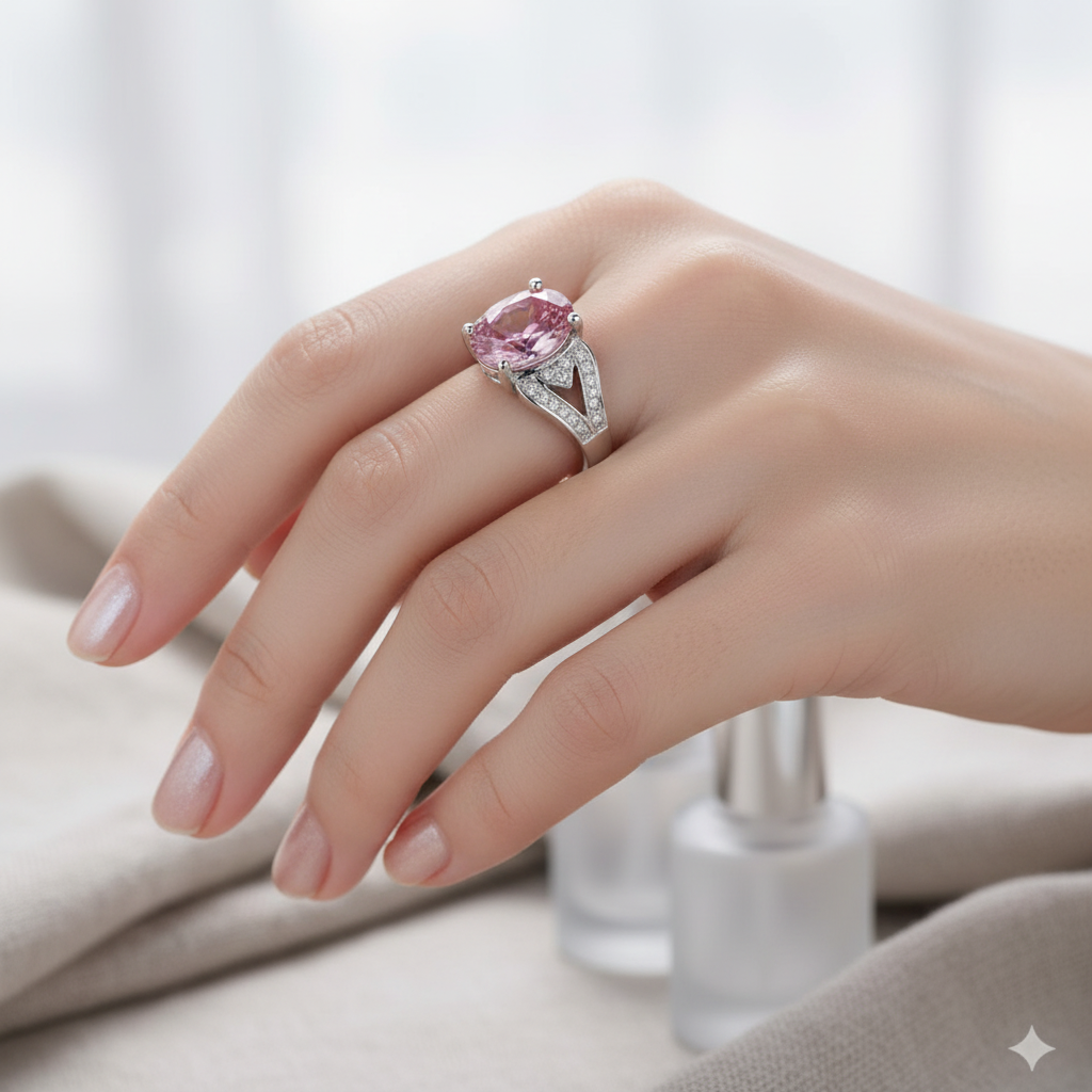 Sakura Blossom Ring – lifestyle on-finger shot