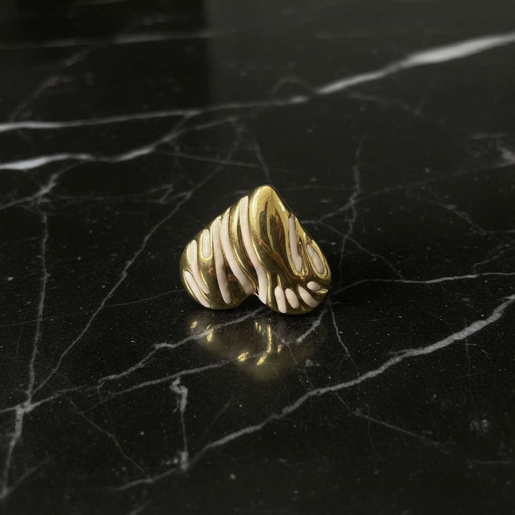 Ivory Drip Heart Ring - Black Marble Flat Lay