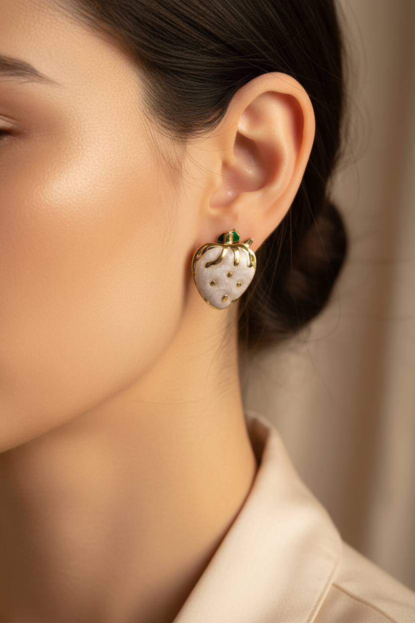 Gold Strawberry Studs - Lifestyle Wear Shot