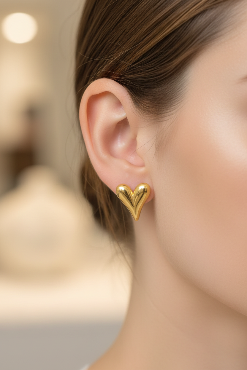Aurum Heart Studs - Lifestyle Wear Shot