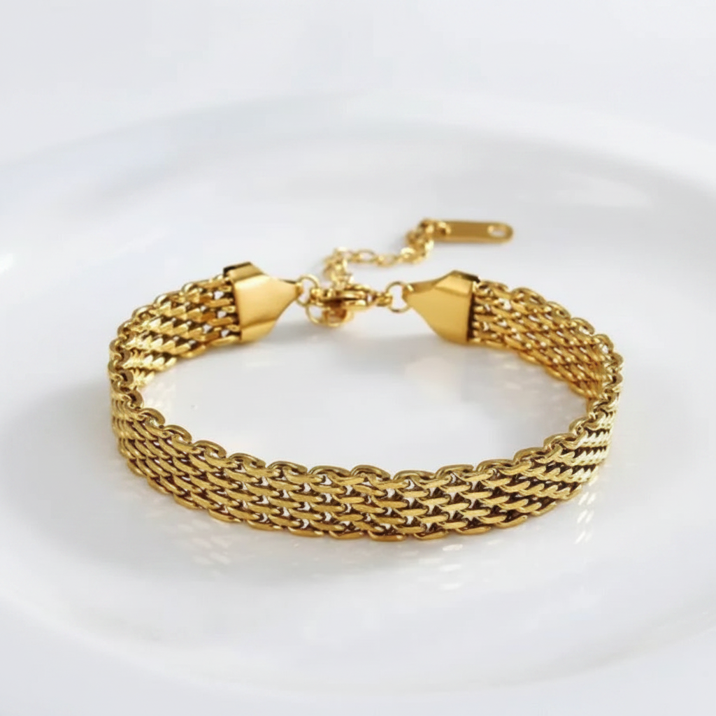 Italian Mesh Gold Bracelet - white background studio shot