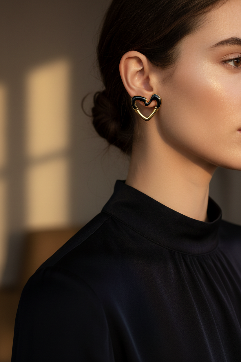 Vintage Gold Heart Studs - Lifestyle Wear Shot