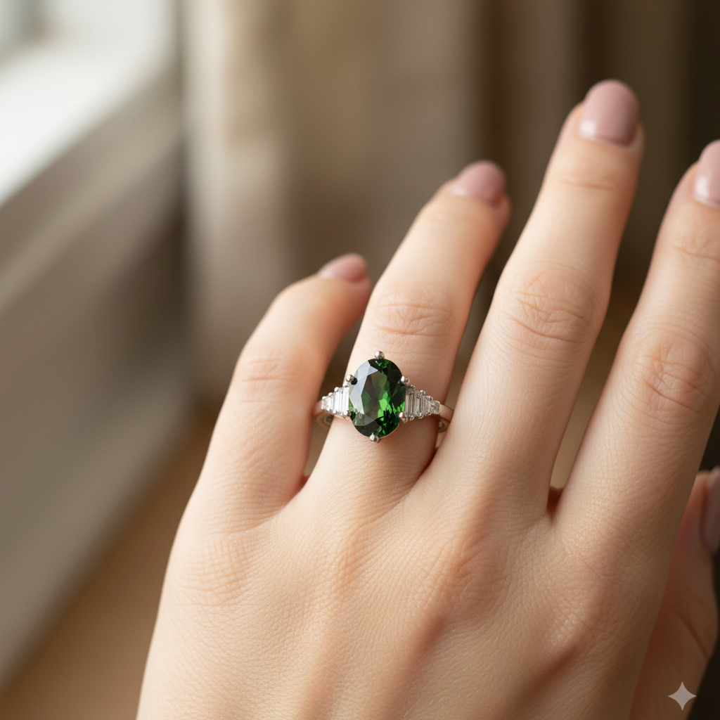 The Laurent Ring – lifestyle on-finger shot