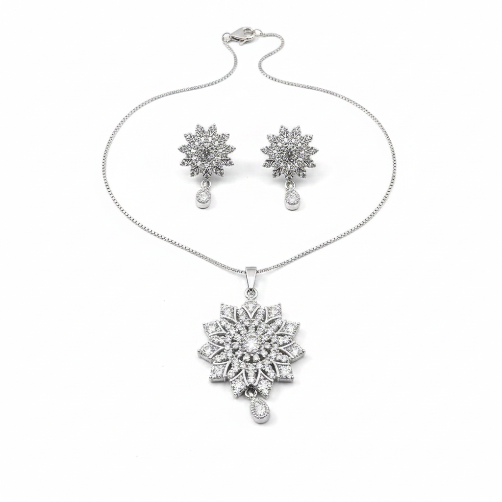 Crystal Sunflower Jewellery Set - White Background