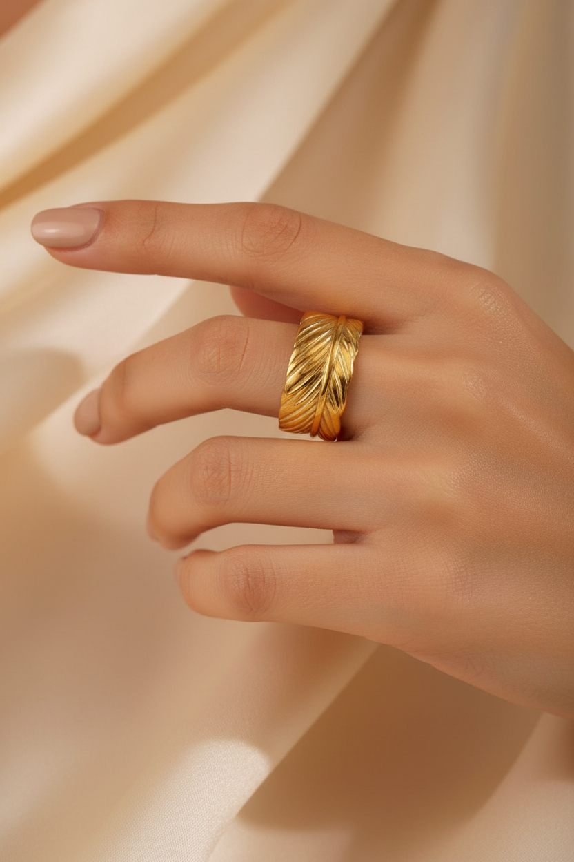 Golden Leaf Cuff Ring on hand