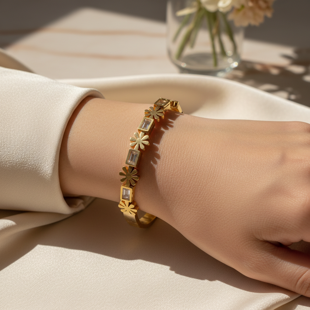 Floral Gemstone Cuff - lifestyle wrist shot