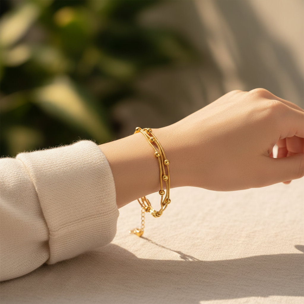 Metal Beaded Layered Bracelet - lifestyle shot on wrist