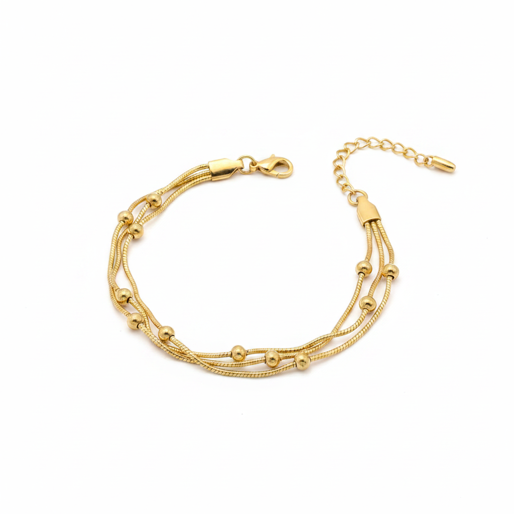 Metal Beaded Layered Bracelet - white background studio shot