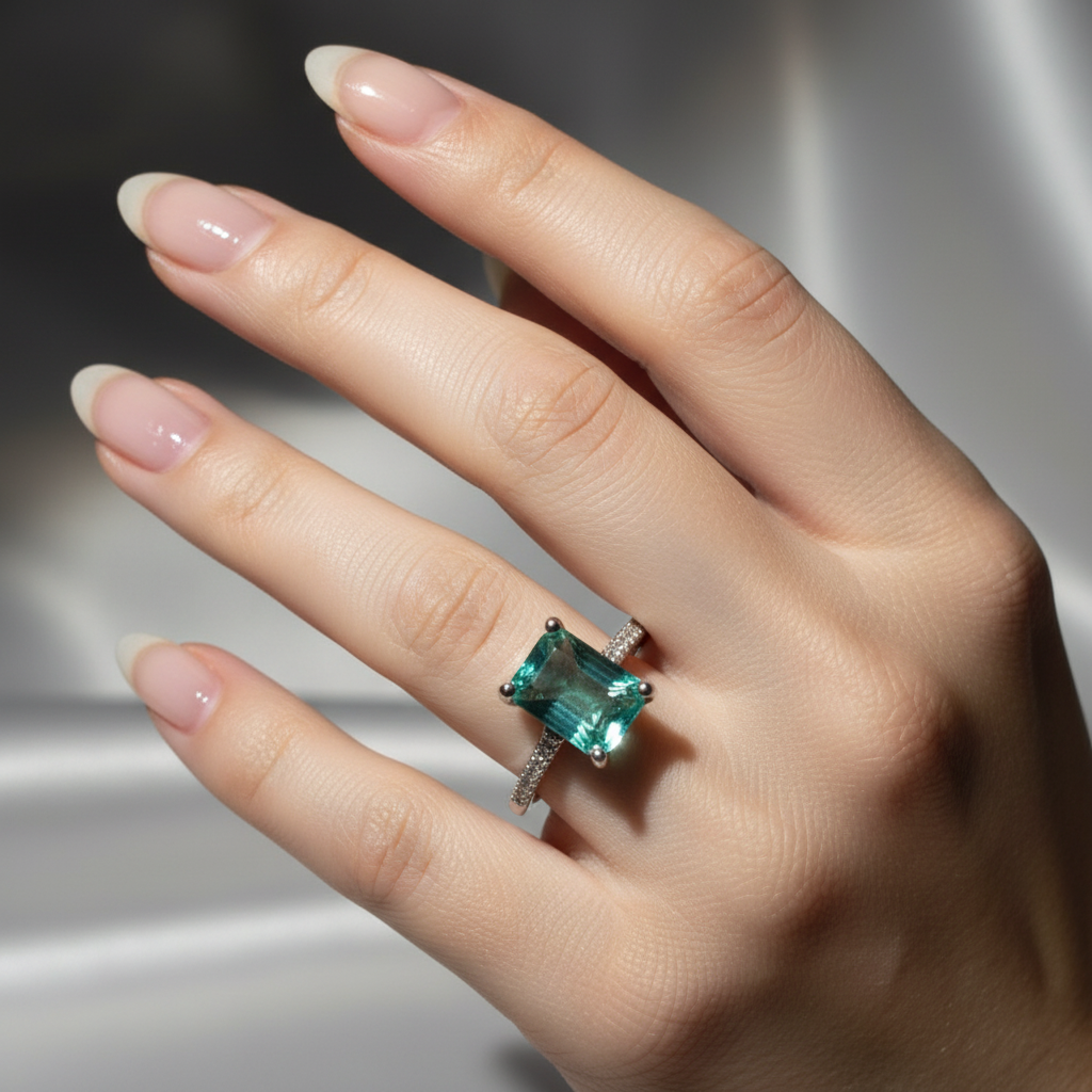 Mist Solitaire Ring – Sea Green lifestyle shot