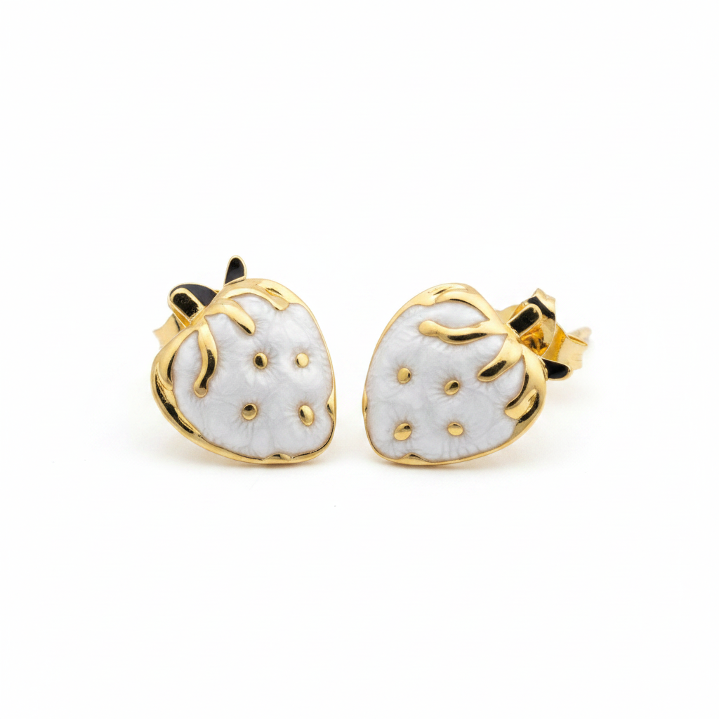 Gold Strawberry Studs - White Background Studio Shot