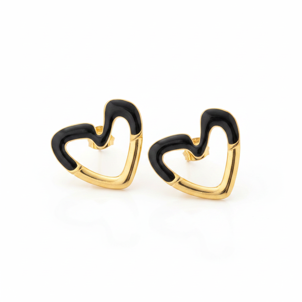 Vintage Gold Heart Studs - White Background Studio Shot