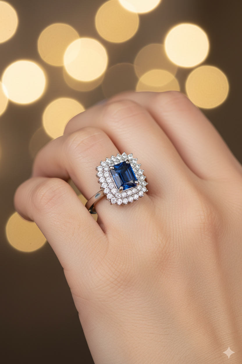 Blue Eclipse Ring lifestyle shot - vertical on finger