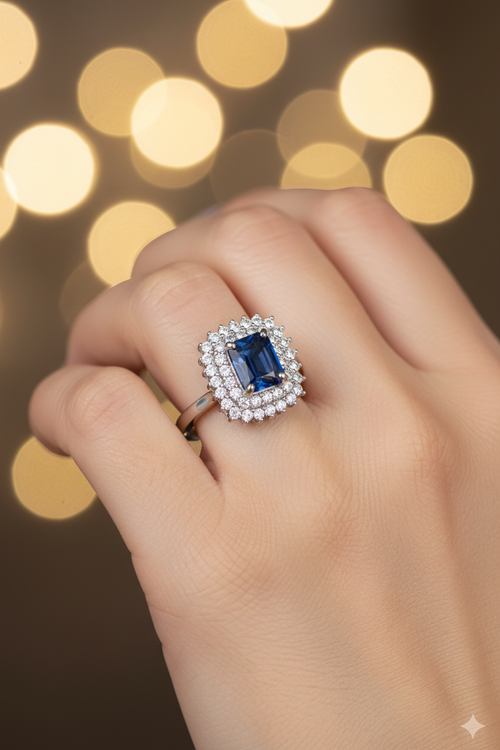 Blue Eclipse Ring lifestyle shot - vertical on finger