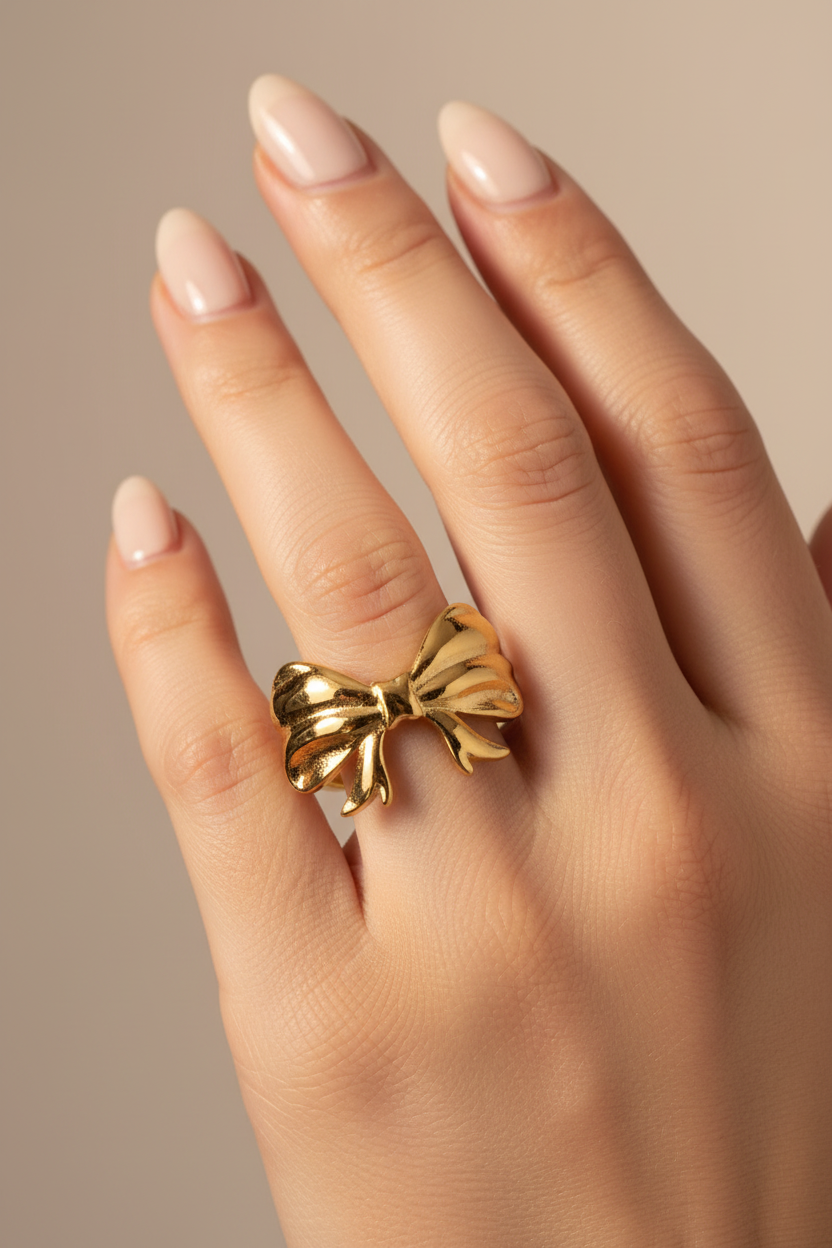 Golden Bow Ring on hand