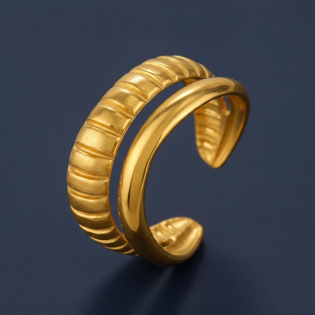 Dual Ridge Cuff Ring white background