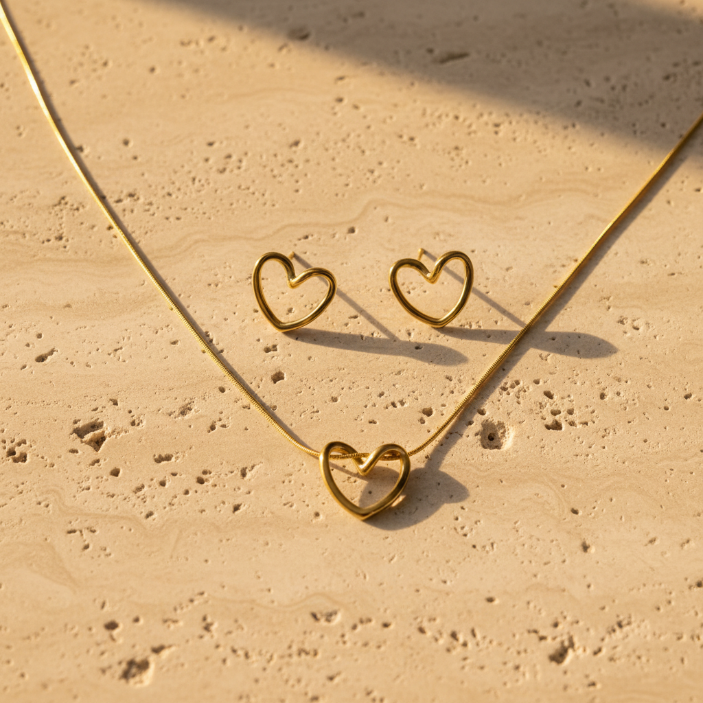Golden Heart Jewellery Set - Flat Lay