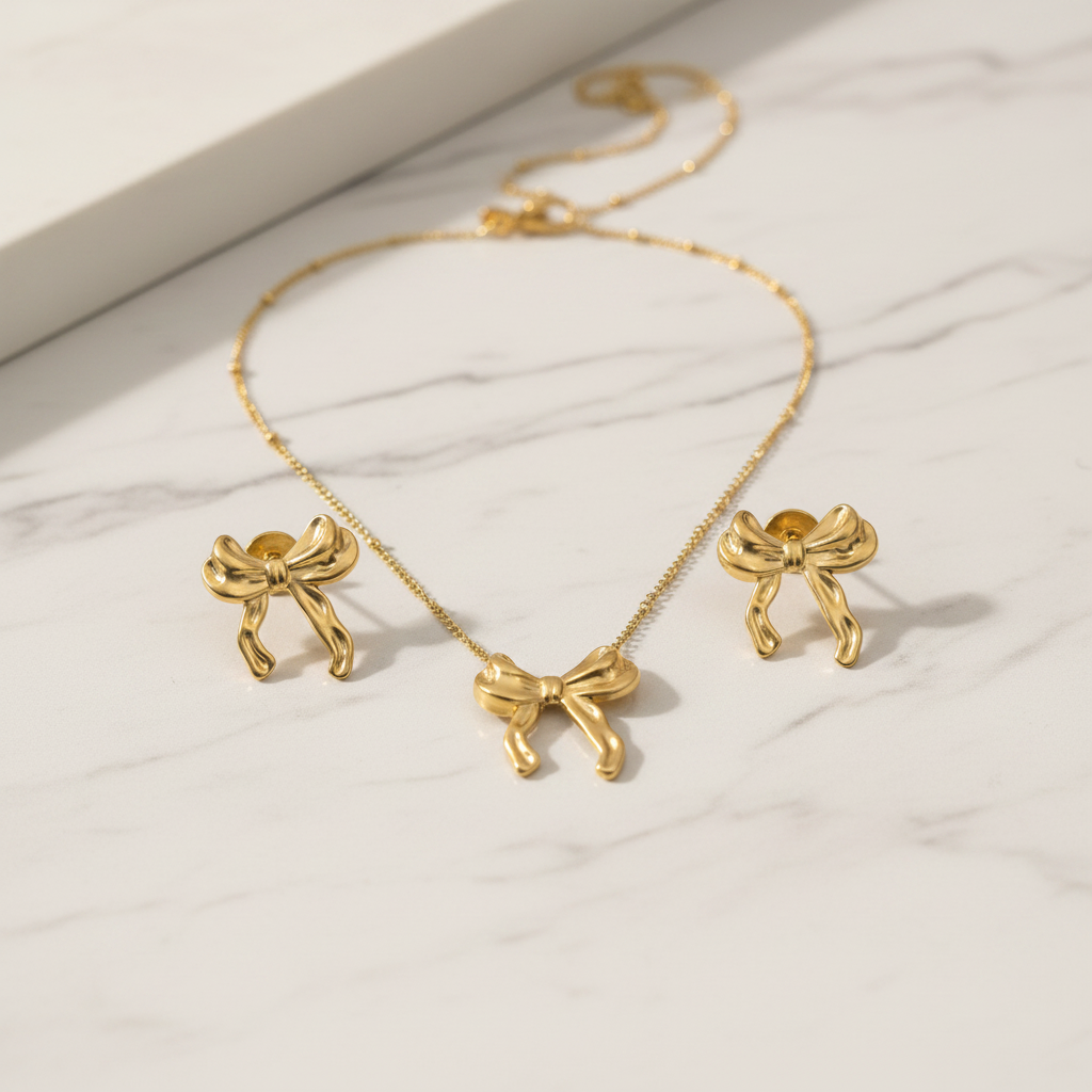 Golden Bow Jewellery Set - Studio Shot